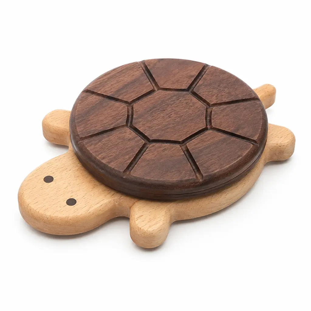 Wooden Turtle Coaster Trivet, Heat-Resistant Magnetic Kitchen Table Protector with Natural Wood Material, Raised Shell Detail for Cups, Bowls, Hot Cookware
