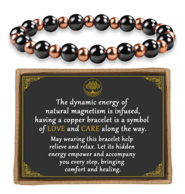 PEALICIOUS Unisex copper bracelet featuring 3,500-gauss magnetic beads and a blend of copper and hematite. With its simple yet elegant design, it is suitable for parents to wear and also makes a beautiful gift for sisters.