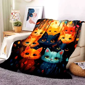 1pc Colorful Cute Cats Blanket For Home- Lightweight Flannel Throw For Sofa, Bed, Travel, Camping, Livingroom, Office, Couch, Chair, And Bed - Digital Printing Blanket With Soft And Warm Flannel Fabric  Essential for home and outdoor use.