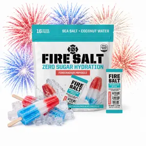 FIRE SALT FIRECRACKER POPSICLE Hydration Sticks - Essential Electrolytes & Coconut Water - Zero Sugar - Sport Energy Drink Mix - Natural Ingredients - 3x Electrolytes - Ideal for Intense Activities - Beverage, 16 or 32 ct.