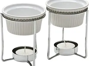 5 Ounce Butter Warmer Home Fondue Set With Stands Candles and Cups White