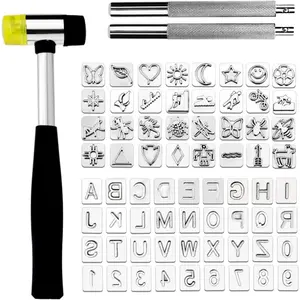 71 PCS Leather Stamping Tools Set with Rubber Hammer Different Shape Stamp Punch Tools for Saddle Making and Leather Carving