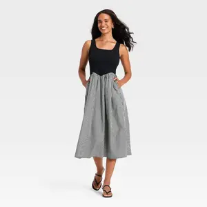 Women's Sleeveless Knit to Woven Midi Dress - A New Day