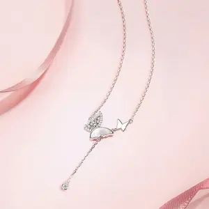 Butterfly Tassel Pendant Necklace Silver Thin Chain Clavicle Bone Chain Suitable for Gentle/Fresh Outfits Sparkling Accessories Full of Atmosphere Niche Neckwear V35