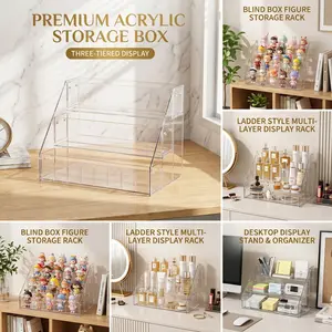 Blind Box Figure Storage Rack, Ladder Style Multi-layer Display Rack, Desktop Display Stand for Figurines & Collectibles, Three-layer Storage Organizer Box, Collector Display, Acrylic Display Risers