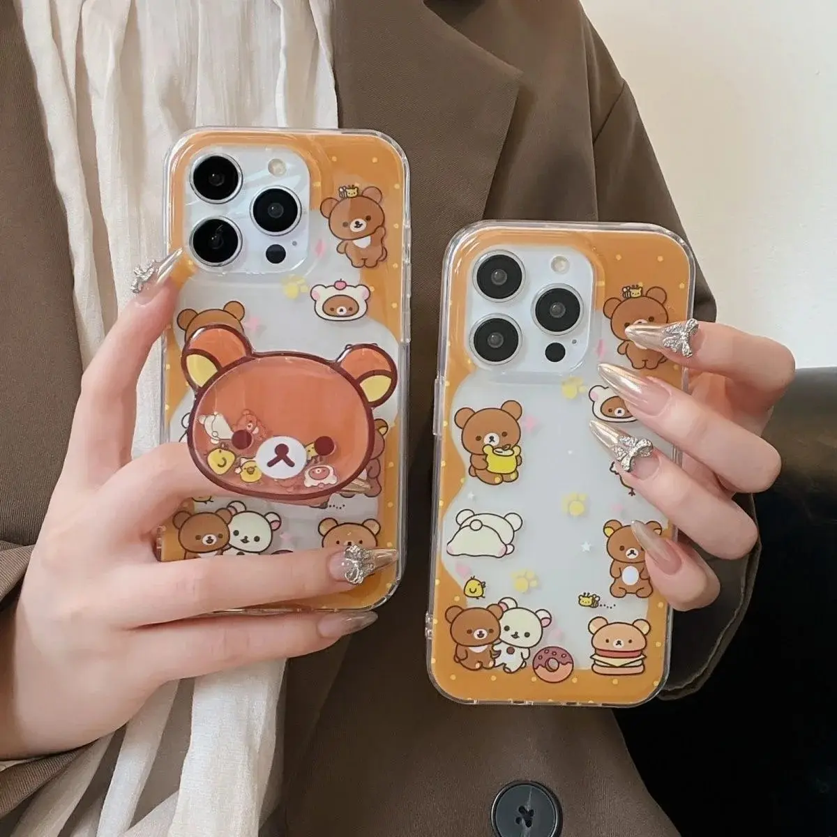 Cute Rilakkuma Quicksand MagSafe Case | Shakeable Bear Grip Holder, Kawaii Protective Phone Cover For iPhone 17 Pro Max