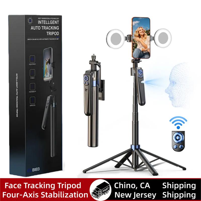 NEW 360-Rotatable Selfie Stick Tripod,Rechargeable Smart Face Tracking Tripod With 2 Fill Light, Auto Face Tracking Phone Holder for Vlog, Live Streaming,Smartphone Camera Accessories New Selfie Stick  face tracking  tripod