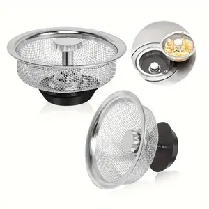Stainless Steel Sink Strainer, Kitchen Sink Fine Mesh Strainer with Rubber Stopper, Anti-blockage Filter, Kitchen Sink Accessories