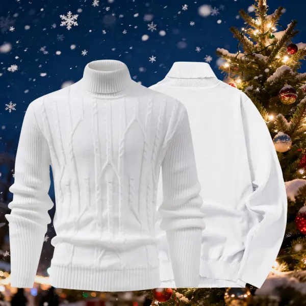 Men's Turtleneck Cable Knit Sweater Vintage Cable Weave High Neck Design Thermal Insulation Loose Fit Layered Style Fall Winter Retro Knitwear Tops Long Sleeve cold weather comfort Casual White Knitted Tops, Lightweight