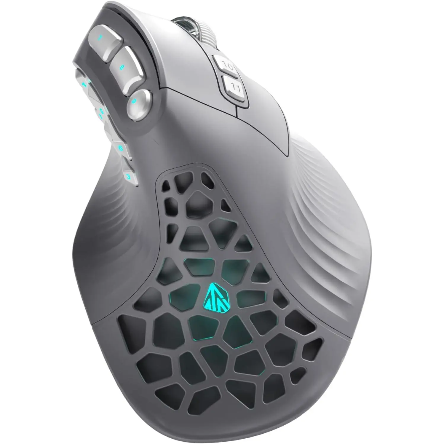 SOLAKAKA E9 Pro Vertical Ergonomic Gaming Mouse, PAW3395 Sensor, 8K Polling Rate, 36,000 DPI, Tri-Mode Wireless, 10 Programmable Buttons, 1000mAh Battery, RGB Lighting, Gray Silver,back to school,back to school haul