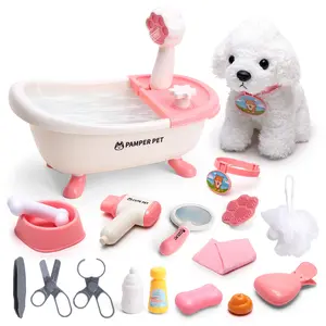 Pet Grooming Bath Toy Set 19 Pieces Dog Washing Care Tools, Role Play Toys for Kids Ages 3+, Christmas Gift Birthday Present