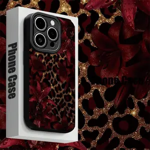 Phone Case: Fashionable Leopard Print with Red Floral Delicate Pattern Phone Case. Compatible with iPhone 17/15 Pro/13 Pro/12 Pro Max/iPhone 11/iPhone 13/13 Pro Max/11 Pro Max/iPhone 17 Air/14 Plus/iPhone 17 Pro/iPhone 15/iPhone 12/16 Plus/iPhone