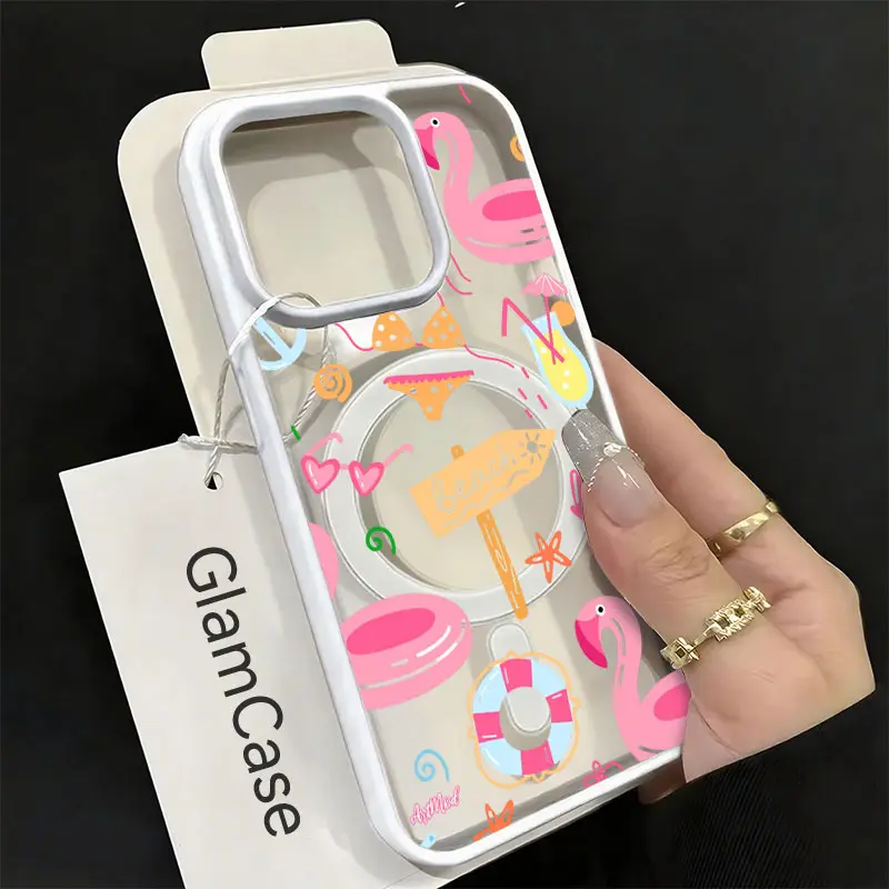 Pink Flamingo Summer Beach Phone Case， Vibrant Tropical Vacation Style for iPhone 17 16 15 14 13 12 11 Plus Pro Max， Relaxing Gift.