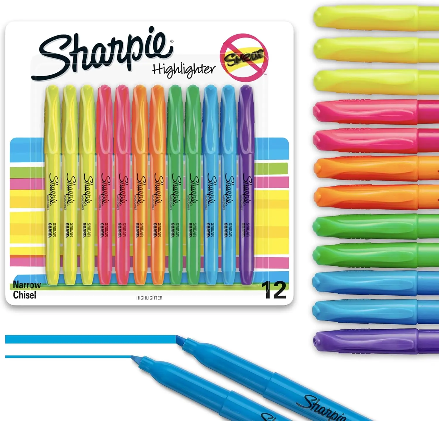 Sharpie Pocket Style Highlighters Chisel Tip Assorted Fluorescent 12 Count Quick Dry Perfect For Studying Note Taking School College Office Student Teacher Supplies