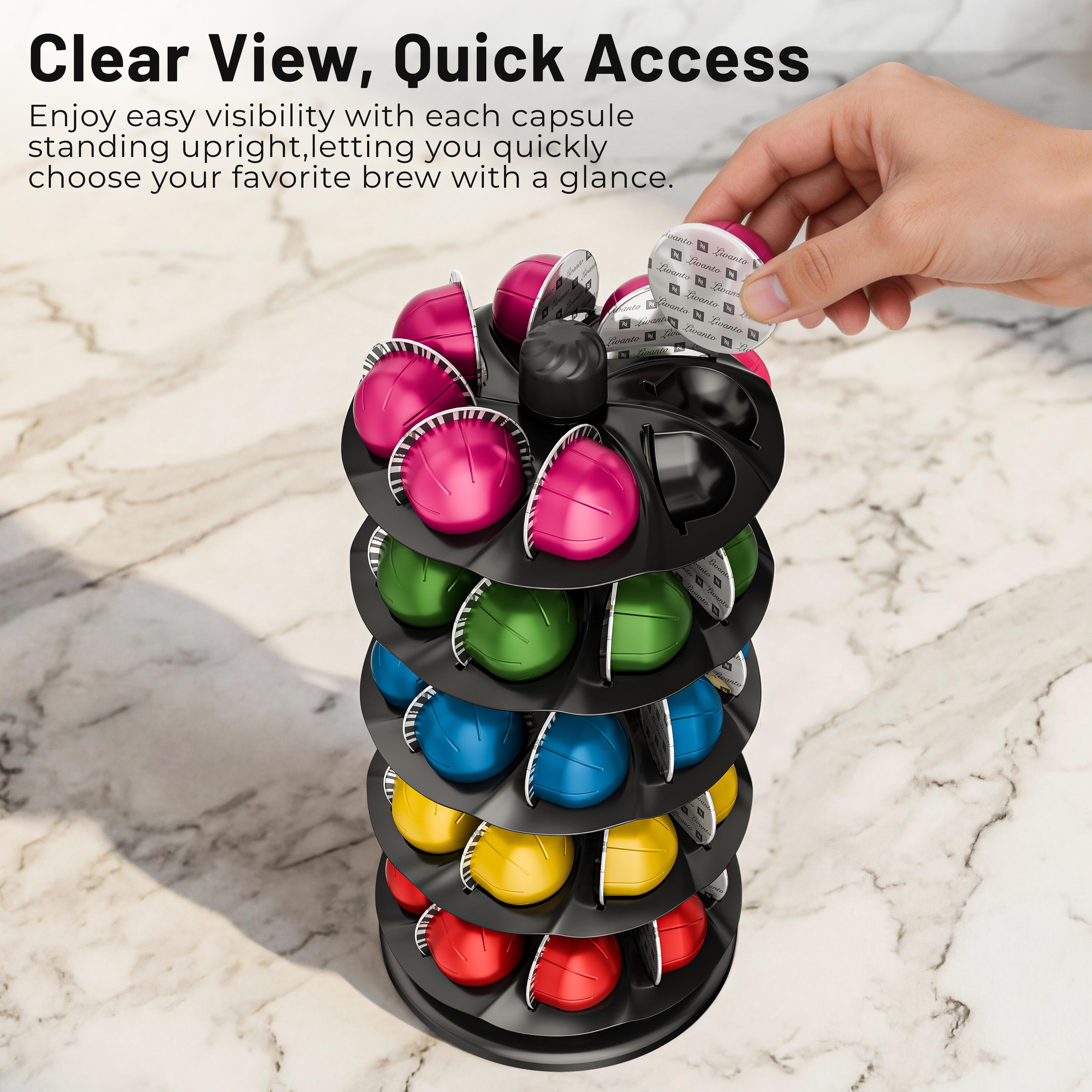 EVERIE Spinning Coffee Pod Carousel for Nespresso Vertuo Holds 40 Capsules Space-Saving Rotary Holder for Coffee Bar & Kitchen Countertop Black Sturdy Base Easy Access Design