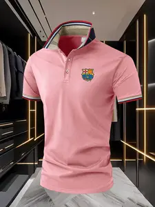 Fashion Trendy Men's Football Club Badge Printed Short Sleeve Polo Shirt for Daily Casual Sports and Daily Wear