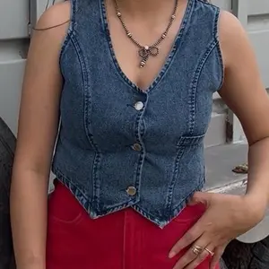 Denim Crop Vest Dark Blue