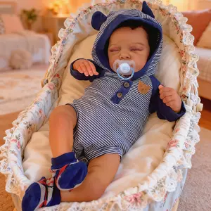 Reborn African American Reborn Dolls with Real Veins, 19 Inch 48cm Black Newborn Baby, Biracial Skin Vinyl Toddler, Mixed Race Vinyl Reborn Babies Asleep Fashion kai  lebron  doll