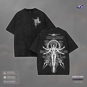 Neon Genesis Evangelion EVA-01 Washed Tee, Vintage Anime 90s Graphic T-shirt, Heavyweight Cotton Loose-Fit Men's Streetwear Anime Fans Summer Tops - Fabric