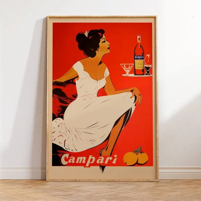 Campari Poster  Vintage Alcohol Ad Style Print  Retro Wall Art  Bar Decor - [No Frame]