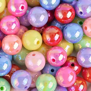 50pcs 16mm Iridescent AB Acrylic Beads - Glossy -Colored Round Loose Beads for DIY Jewelry Making, Necklaces, Bracelets, Earrings & Pen Charms - Multicolor Craft Supplies, Beads for Jewelry Making, Earring Materials