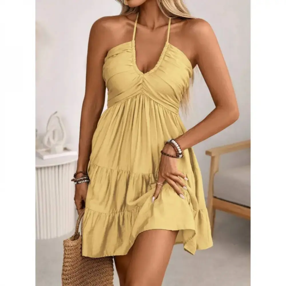 Women's Casual A-Line Bohemian Beach Dress - Ethnic-Inspired Gentle-on-Skin Rayon Knitwear, Sleeveless Round Neck Floor-Length Maxi Resort Clothes, Size M for Garden Dates, Quick-Drying