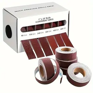 4/5/6 Roll Grits Sandpaper 6M Dry Grinding Emery Sanding Belt 20ft Abrasive Paper Pack with Dispenser Cloth for Metal Polishing