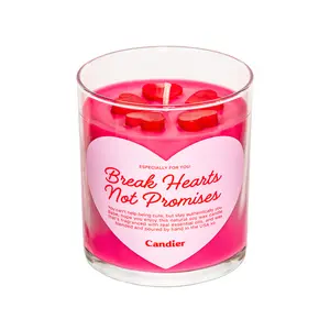 BREAK HEARTS NOT PROMISES Luxe Scented Candle by Candier - Sweet Aroma, Clean Soy Wax, Hand Poured, Gift- Ready with Sculpted Red Wax Heart Decor