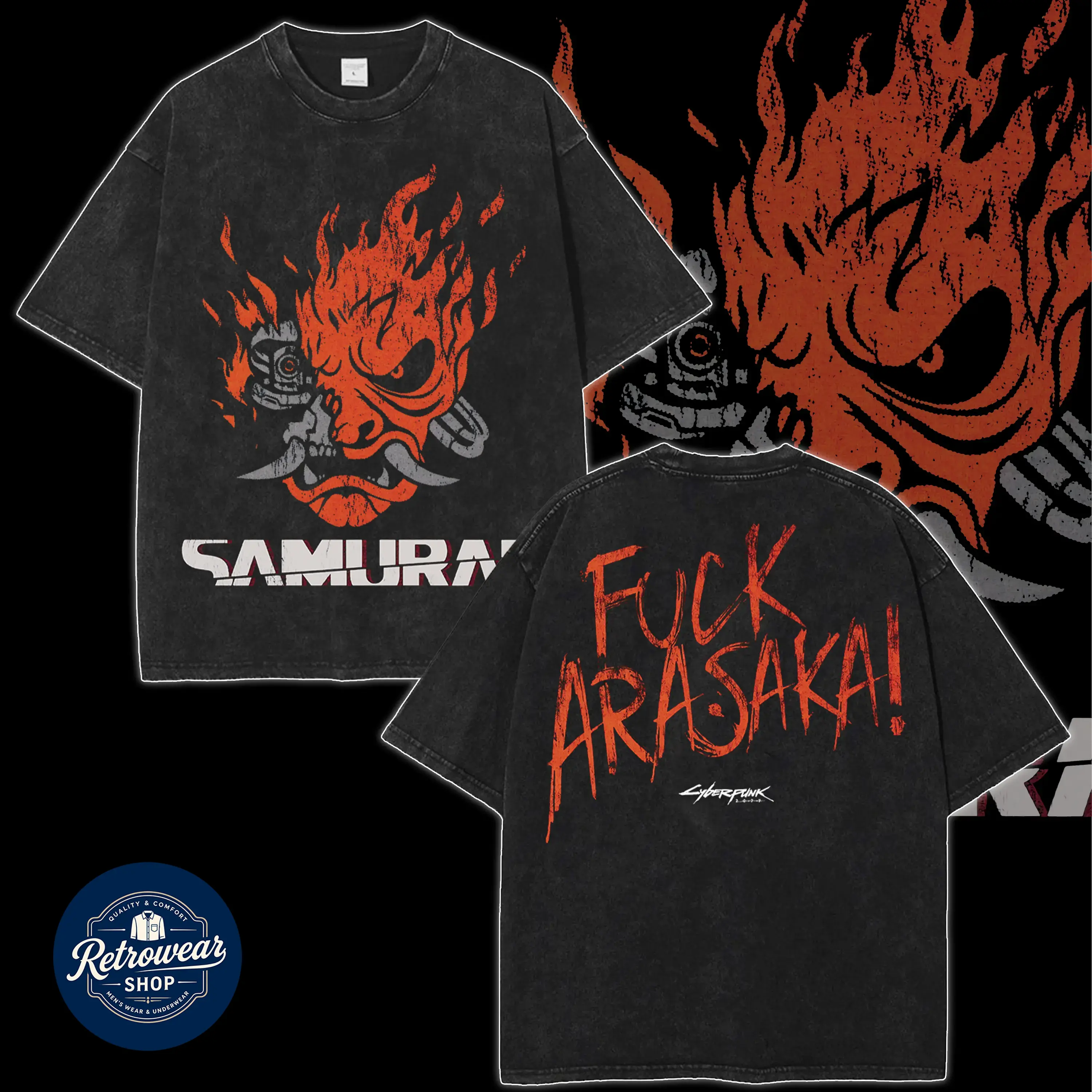 Cyberpunk 2077 samurai anime manga game Unisex Acid Washed Lightweight Cotton T-Shirt - Gift for Gamers - Edgerunners Graphic Tee streetwear men,unisex top tee,cotton t-shirt,Vintage Acid Washed Graphic T-Shirt,cotton graphic tees,funny meme shirt,