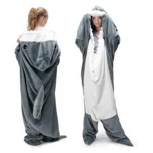 [Deals For You]1 count,Touchat Shark Blanket for Adult Super Soft Cozy Flannel Throw Wearable Blanket, Cartoon Animals Shark Blanket Hoodie, Sleeping Bag Cosplay Shark Costume Blanket Gifts for Shark Lovers