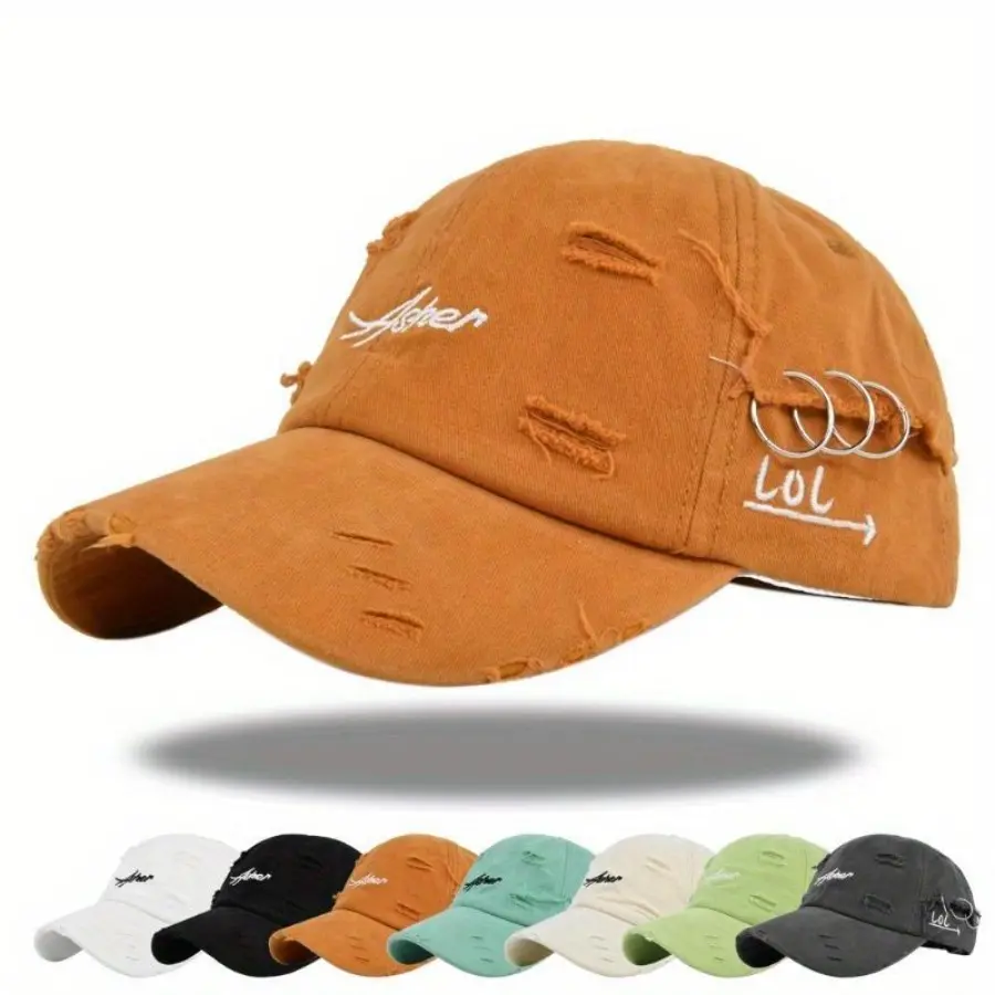 Retro Distressed Baseball Cap - Faded Worn Dad Hat with Letter Embroidery, Unisex Gender Neutral Hiphop Casual Curved Brim Hat for Outdoor Use, Comfortable Modern Fashion Accessory, Gender Neutral Hats, Hiphop Hats