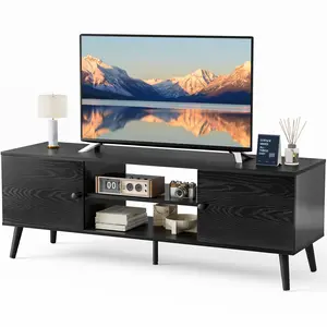 TV Stand for 55 60 inch TV, Modern Mid Century Entertainment Center with Storage, Media Console Table 2 Cabinet, Soft Hinge, Handle Door, Wooden Living Room, Office Furniture
