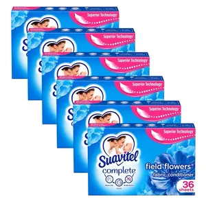 Suavitel Complete Fabric Softener Dryer Sheets, Field Flowers - Pack Of 6, 216 Sheets Total
