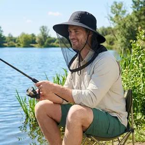 Men's Wide Brim Sun Hat with Mosquito Net, Upf 50+ UV Protection Fishing Cap, Breathable Mesh Hunting Hat for Outdoor Hiking Camping Gardening, Sports Outdoor Hats