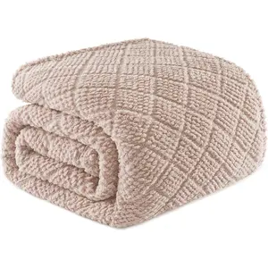 Fuzzy King Size for, Fluffy Jacquard Waffle Blankets for, Lightweight and Warm, 90x104 Inch, Camel