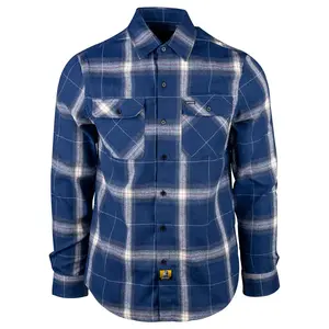 Gunthers Co Men's Classic Long Sleeve Button-Front Checked White Plaid Birch Street Flannel Shirt - Blue Ombre, Collared, Pocketed Casual Menswear Top, Small, Button Front Shirt