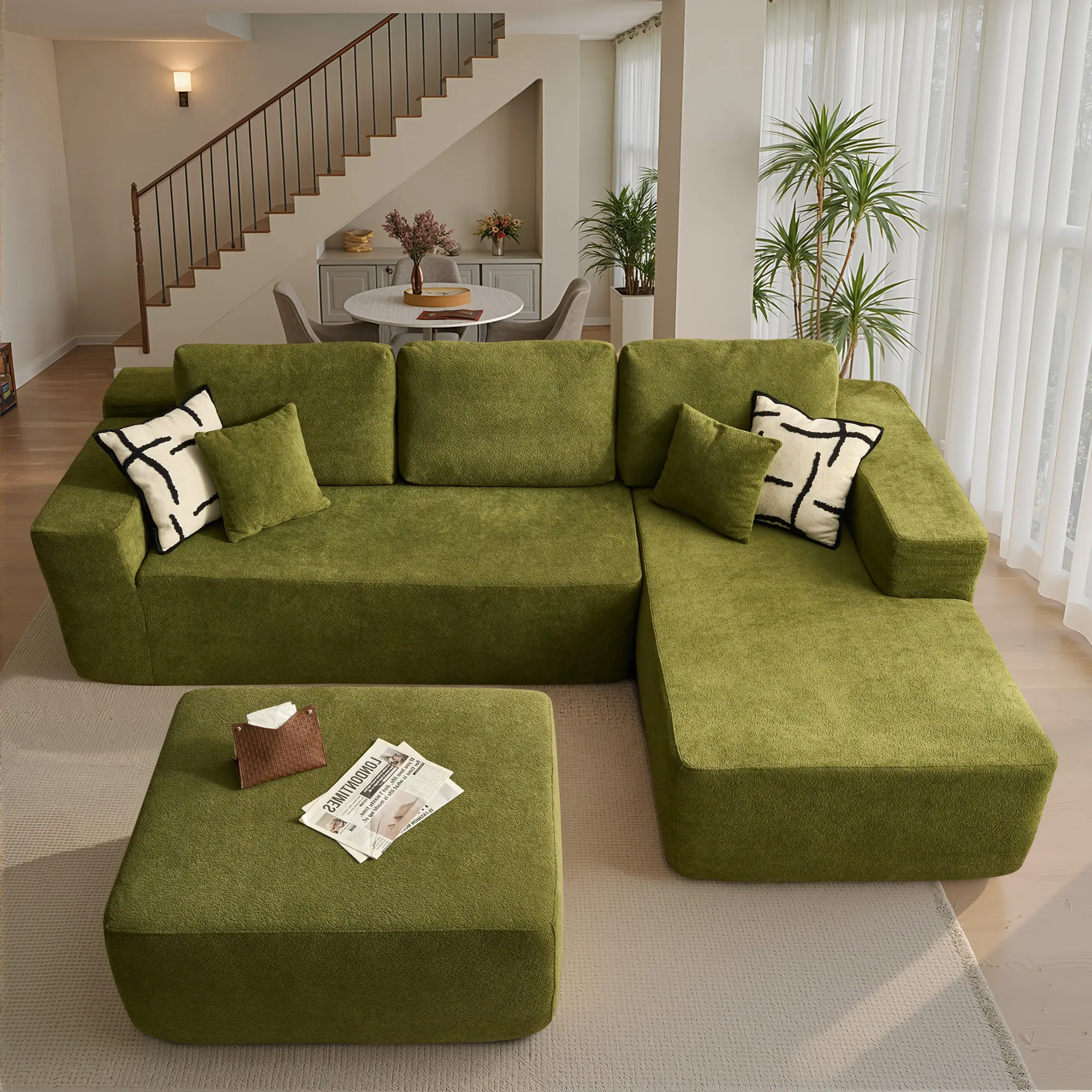 Green Cloud Velvet Right Chaise