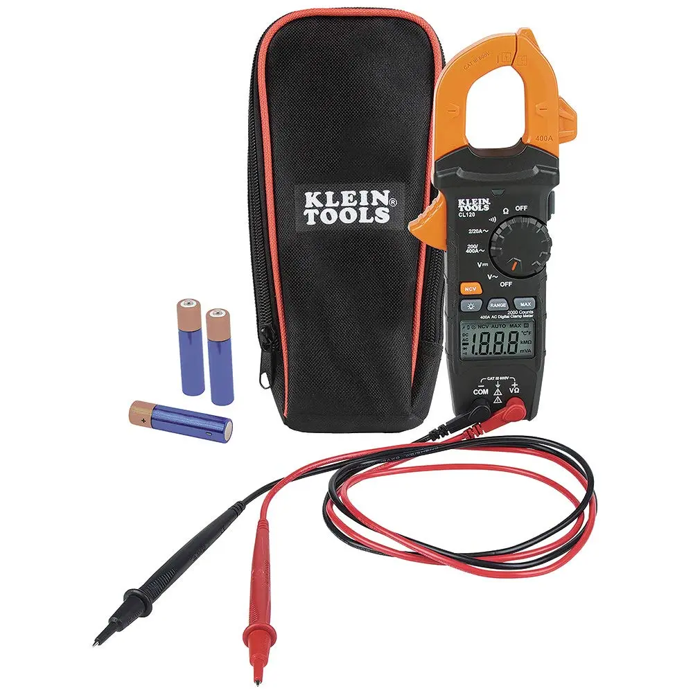 Klein Tools CL120 Digital Clamp Meter, AutoRanging 400 Amp AC, AC/ Voltage, Resistance, Continuity, NonContact Voltage Tester Detection