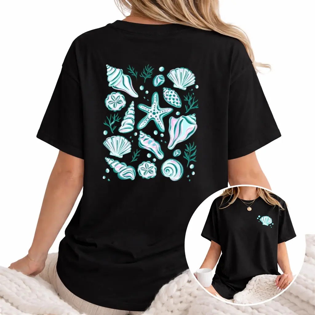 Summer Seashells TShirt Double Sided Front And Back Coastal Beach Shell Tee Tshirt Vacation Summer Tee Shirt