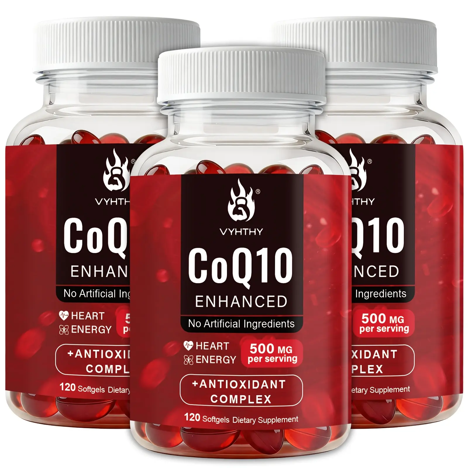 VYHTHY Enhanced CoQ10 500mg Dietary Supplement - 120 Softgel Capsules with Citrus Bergamot, Antioxidant Complex, Cardiovascular & Brain Support, Natural Ingredients, No Artificial Additives, Energy Boost, Healthcare Support, Vitamin