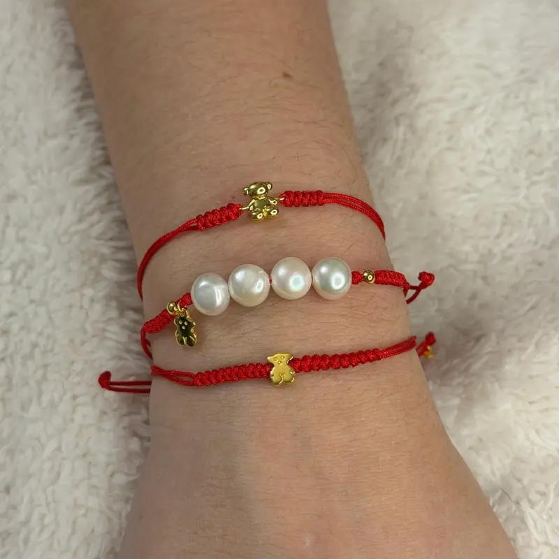 Red String Bracelet with Bear Charm