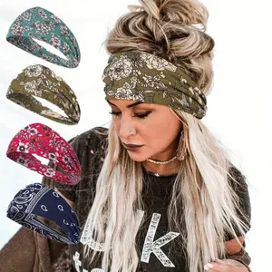 4 Pcs Folding Sports Headband Stretch No Slip Hair Wraps Printed Yoga Running Sweatband Wide Headbands Fashion Accessories