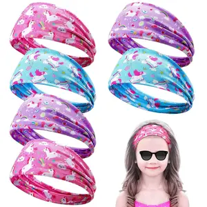 Z-HBA41   6 Pieces Unicorn Headbands for Girls Cute Elastic Bandeau Adjustable Wide Rainbow Headband No Slip Little Girl Hair Accessories Neck Gaiter Party Favors Stretch Hippie Turban for Children Kids Toddler