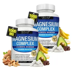 (2-bottle)Magnesium Complex 1000mg Supplement – 8 Forms Including Glycinate, Citrate, Malate & Taurate for Muscle, Bone, Energy & Recovery Support, Vegan Non-GMO, 90 Capsules
