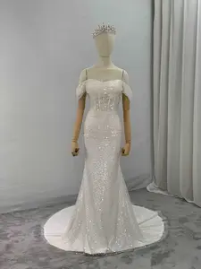 Off Shoulder Sequin Fit & Flare Wedding Dress | Vivienne