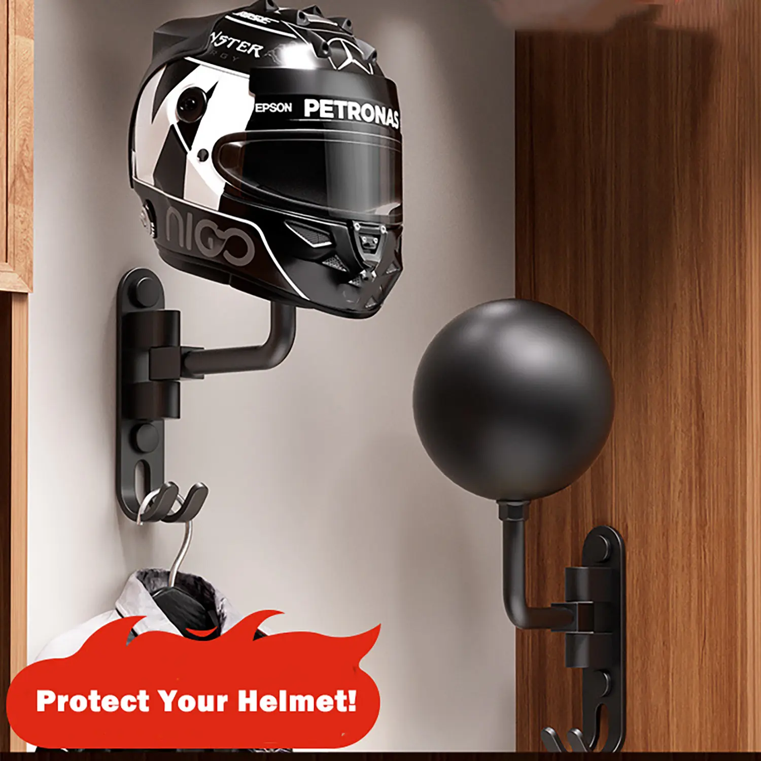 Wall Mounted Helmet Storage Rack, 1 Count Motorcycle Helmet Holder, F7 ...