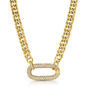 TEWIKY Cuban Link Chain Necklace with Zircon Clasp for Men Women Trendy 16 Inch Zirconia Cross Pendant Jewelry Gift for Black Friday Christmas