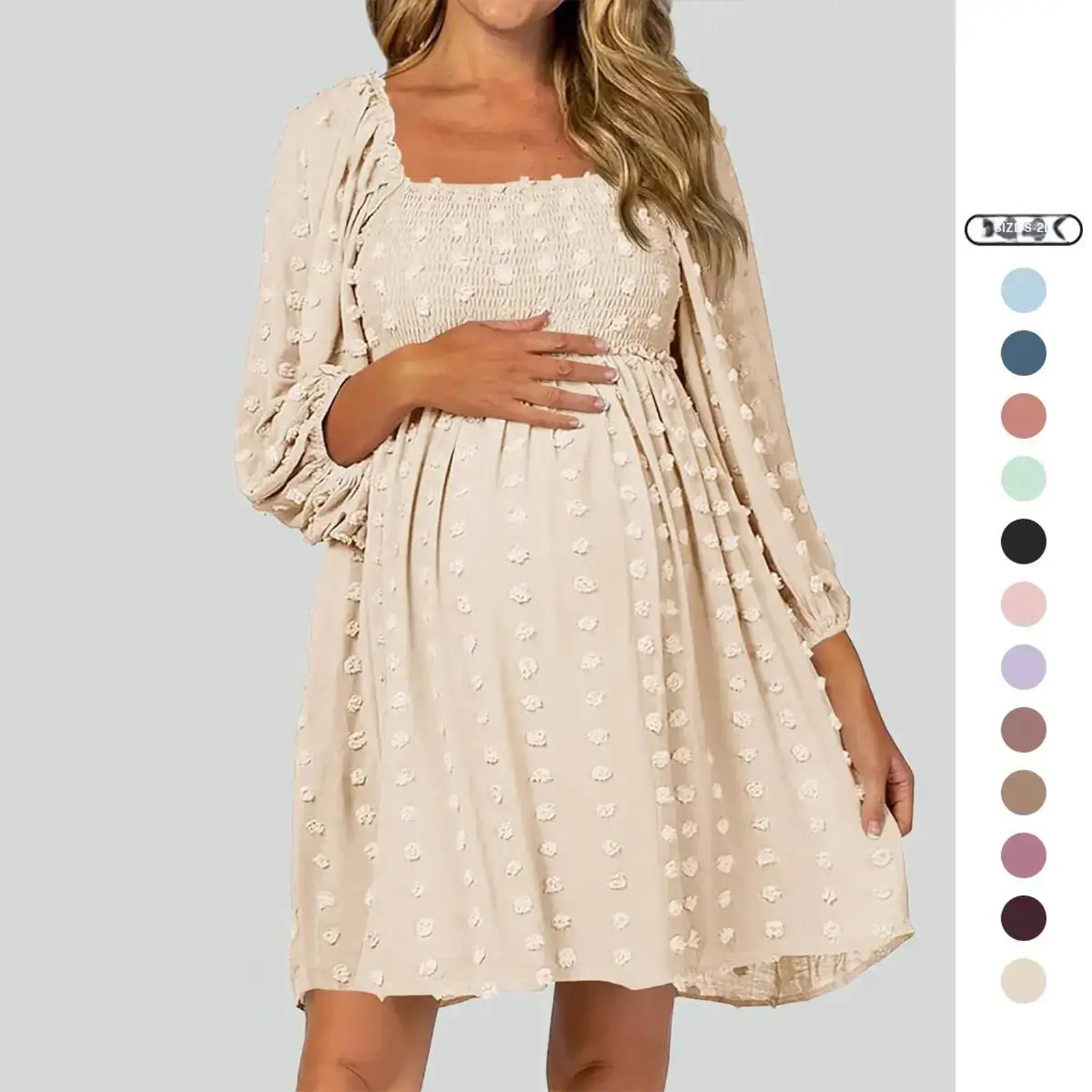 Imily Bela Women's Maternity Long Sleeve Dress Square Neck Swiss Dot Summer Casual Loose Short Dresses Imily Bela Women's Maternity Long Sleeve Dress Square Neck Swiss Dot Summer Casual Loose Short Dresses