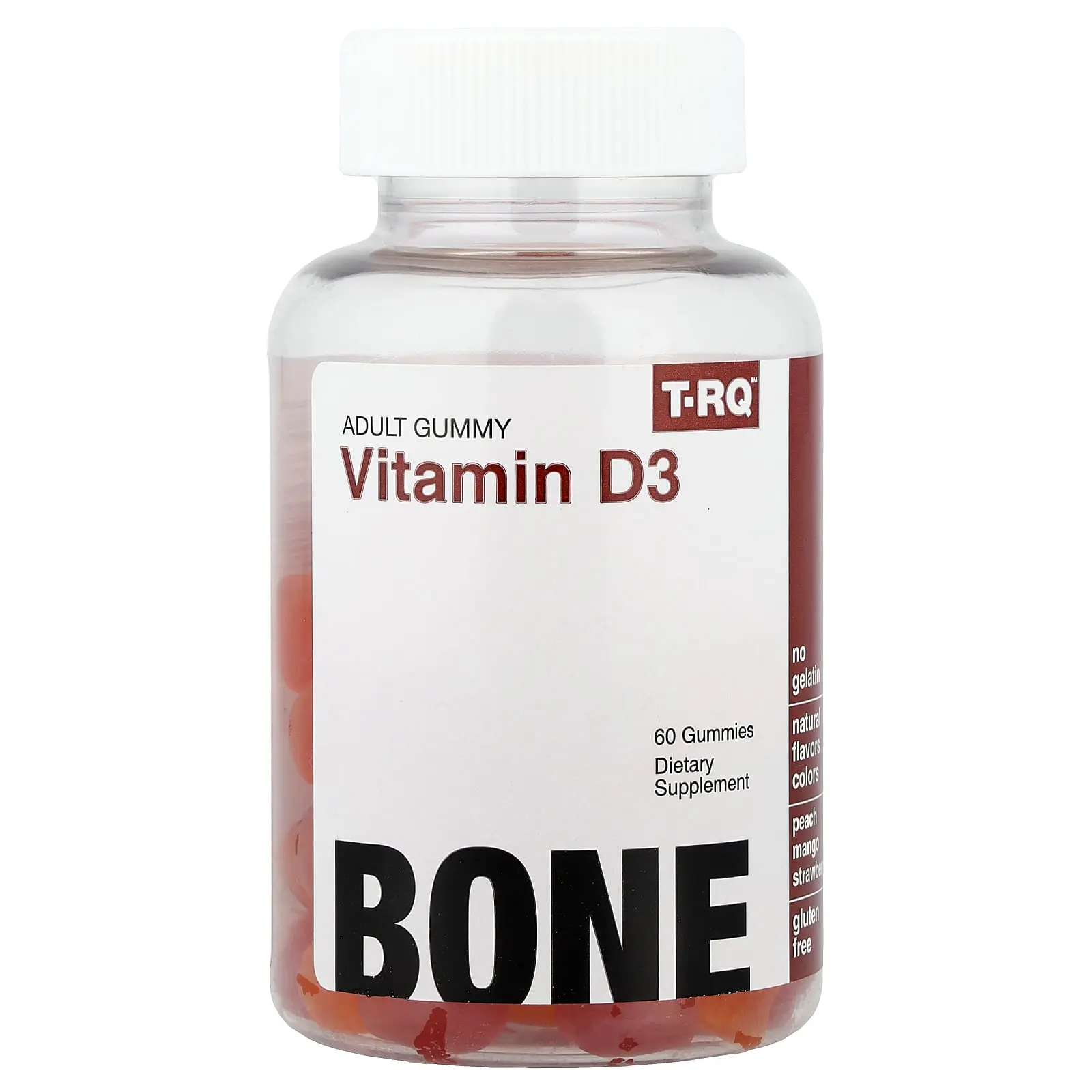 T-RQ Adult Gummy, Vitamin D3, Peach, Mango, Strawberry, 60 Gummies (25 mcg per Gummy)