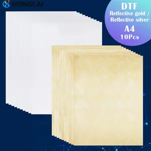 DTF Heat Transfer Reflective Silver & Gold Print Film 10 Sheets 8.3inx11.8in Pet Material DIY Iron-On Patterns for Printer Direct Printing